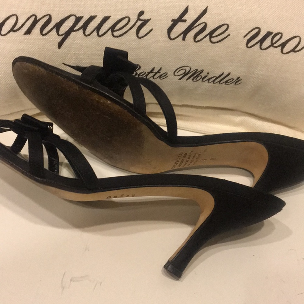 HOLLYWOULD Black Silk Open Peep Toe Pumps Size 9B - Picture 3 of 5